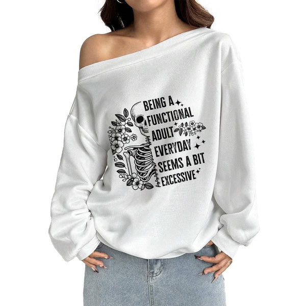 Women's Skull Being A Functional... Off-Shoulder Sweatshirt with Micro-Fleece Lining