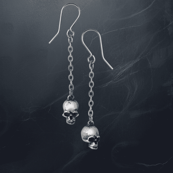 Jawless Deadskulls Gothic Pewter Drop Earrings