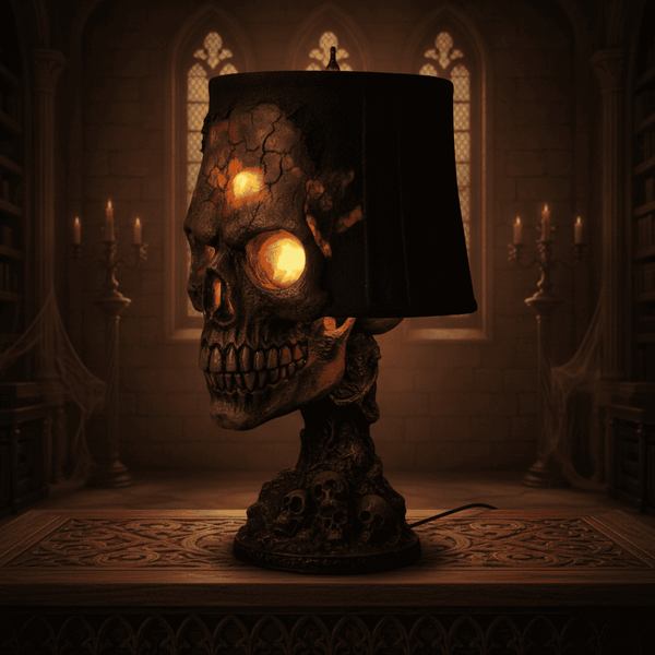 Lava Stone Skull Stand Lamp - LED Gothic Desk Lamp & Room Accent