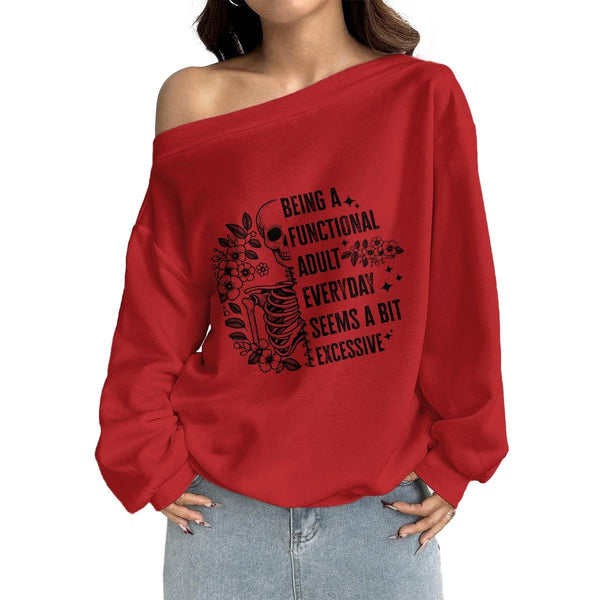 Women's Skull Being A Functional... Off-Shoulder Sweatshirt with Micro-Fleece Lining