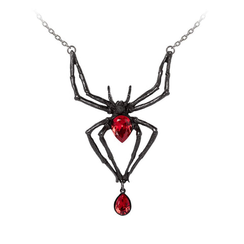 Large Black Widow Spider With Red Austrian Crystal Necklace