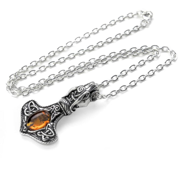 Amulet Of Power & Protection Amber Dragon Thorhammer Pendant Necklace