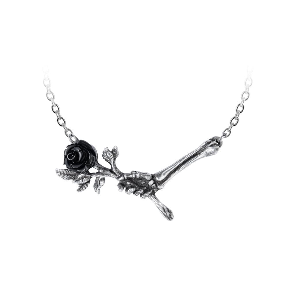 Skeleton Hand Holding A Rose Love Never Dies Necklace