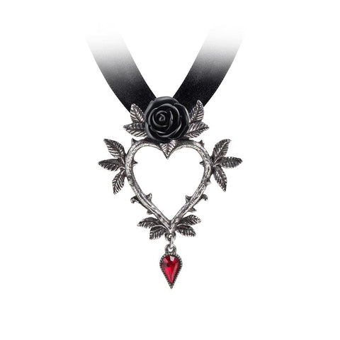 Heart Shaped Black Rose With Red Crystal Necklace