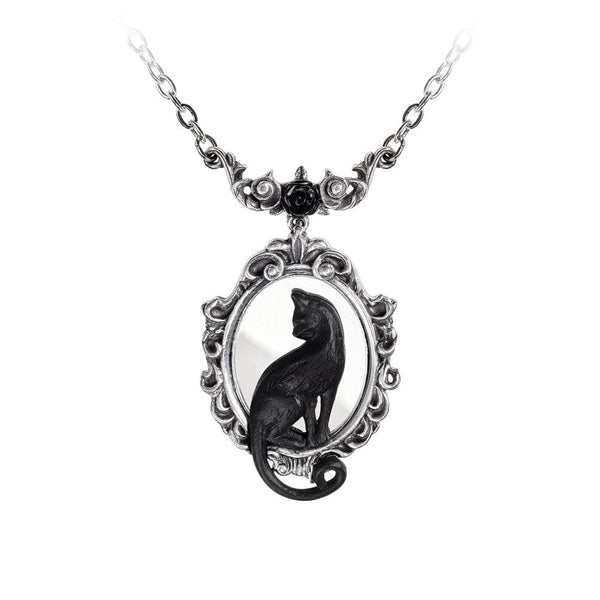 Black Feline Looking Into The Mirror Necklace