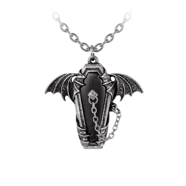 Coffin Wraped in Bat Wings Pendant Necklace