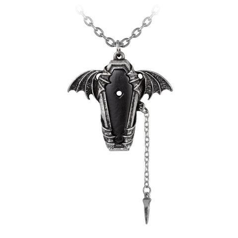 Coffin Wraped in Bat Wings Pendant Necklace