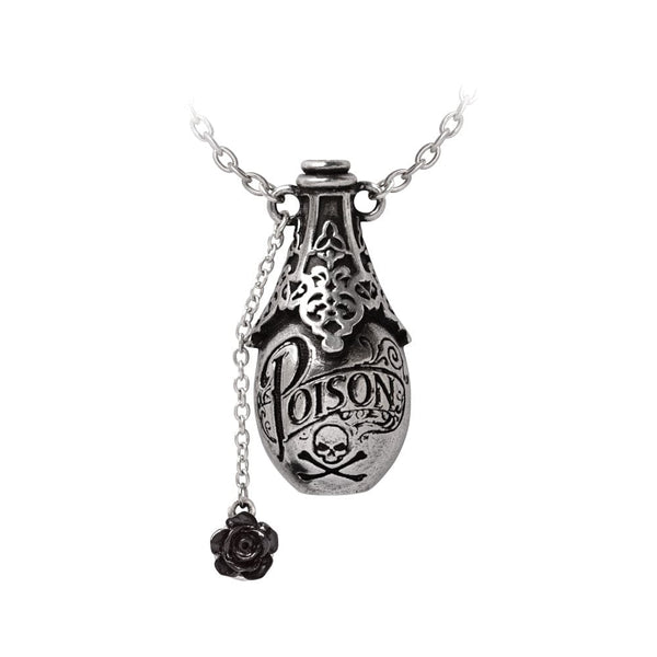 Bottle Inspired Pendant With Poison Etched Word Necklace