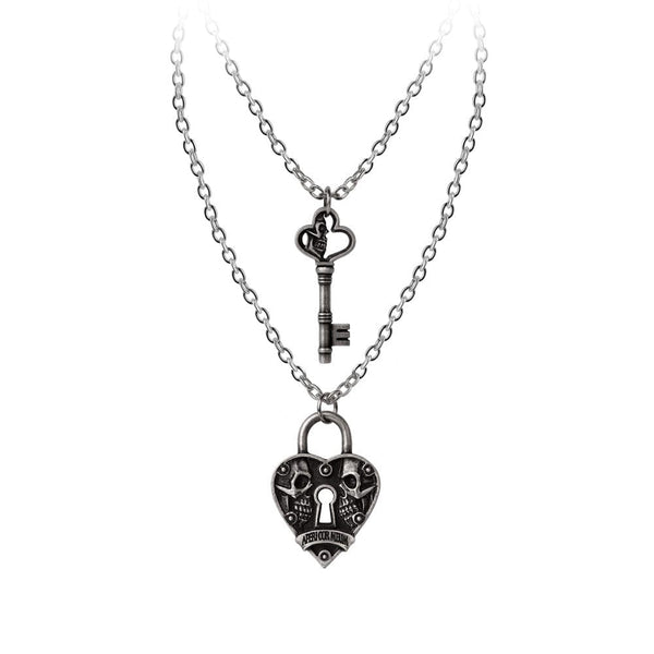 Secure Your Love With Skull Key & Lock To Eternity Couples Pendants
