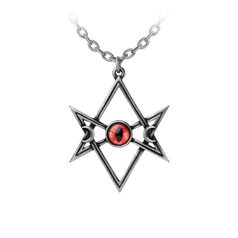 Polished Hexagram With A Devil Eye & Two Cresent Moons Pendant Necklace