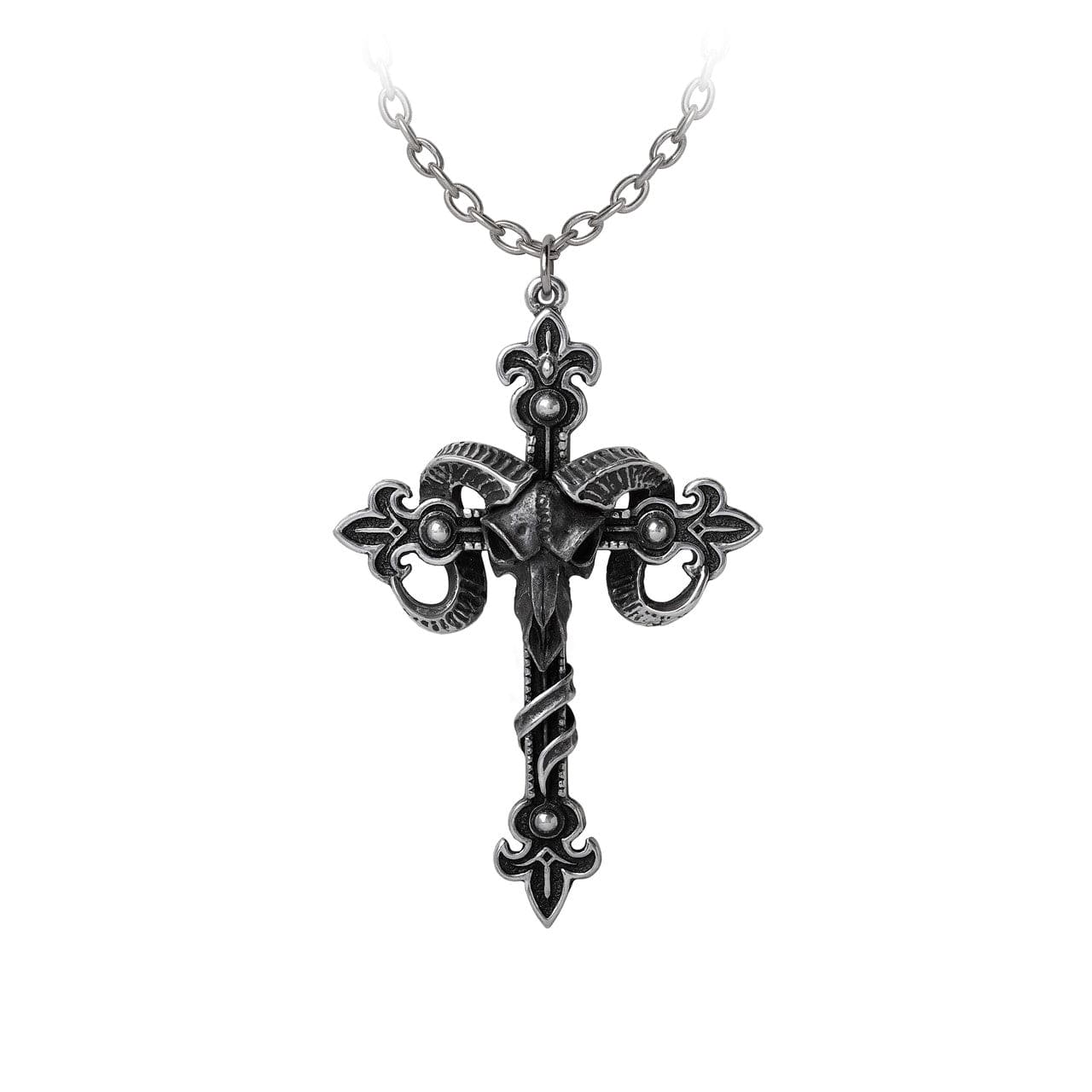 Intricate Cross of Baphomet Scroll Decoration Necklace