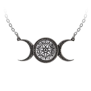 Striking Triple Moon Etched With Eleven Star & Planet Symbols Necklace