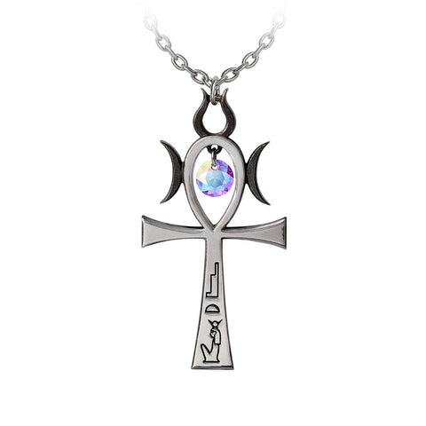 Witch Ankh Symbols Of Powerful Sungod and Crescent Moons Necklace