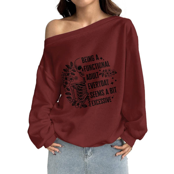 Women's Skull Being A Functional... Off-Shoulder Sweatshirt with Micro-Fleece Lining