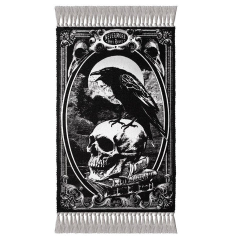 Black Raven And Skull Hand-Woven Rug