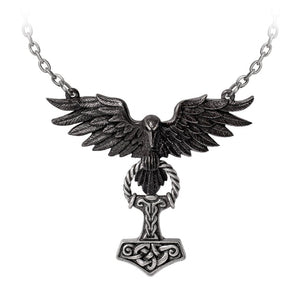 Raven And Thors Hammer Of Storms Necklace Pendant