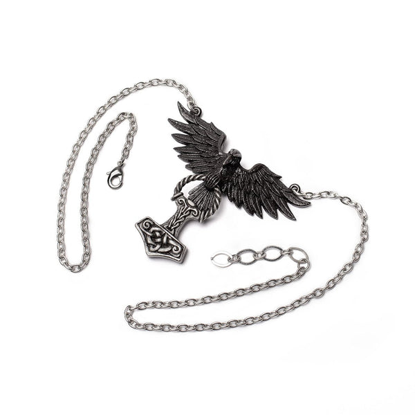 Raven And Thors Hammer Of Storms Necklace Pendant