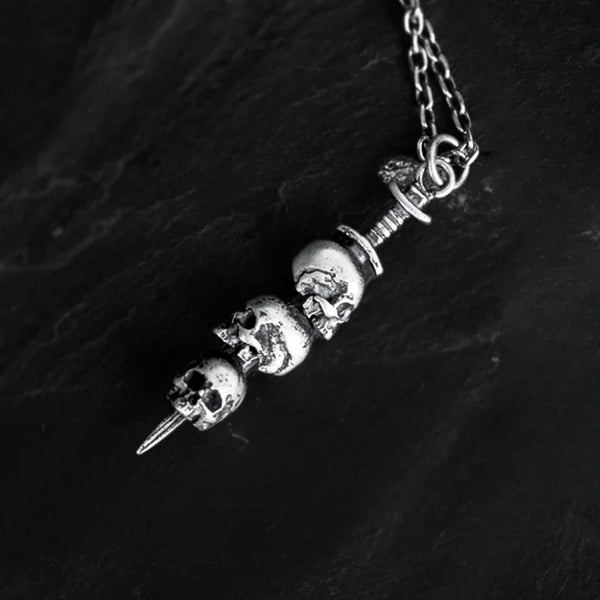 Vintage Gothic Dark Night Skull Sword Silver Pendant  for Men and Women