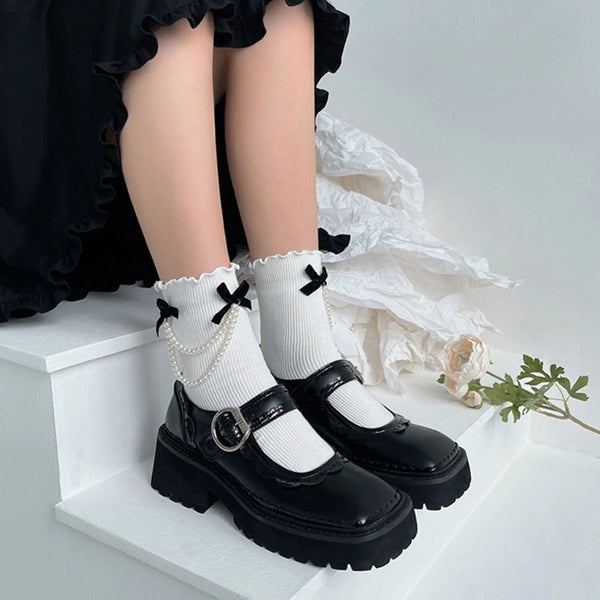 Women's Gothic Vintage Short Ankle Socks With Bow