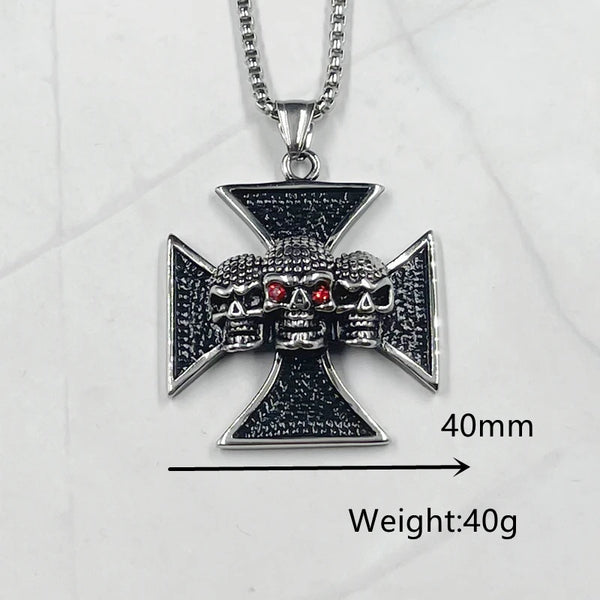 Stainless Steel Black Knight Cross skull Pendant For Necklaces