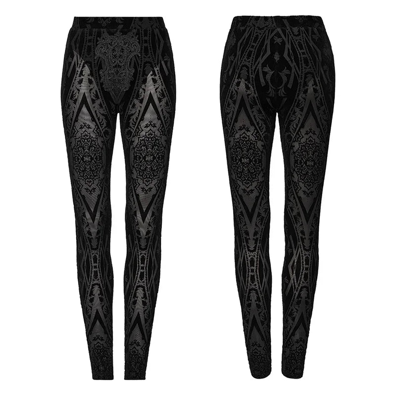 Women's Gothic Pattern Flocked Mesh Leggings