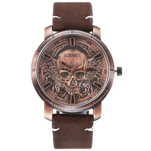 The Outlaw Retro Leather Skull Quartz Watch