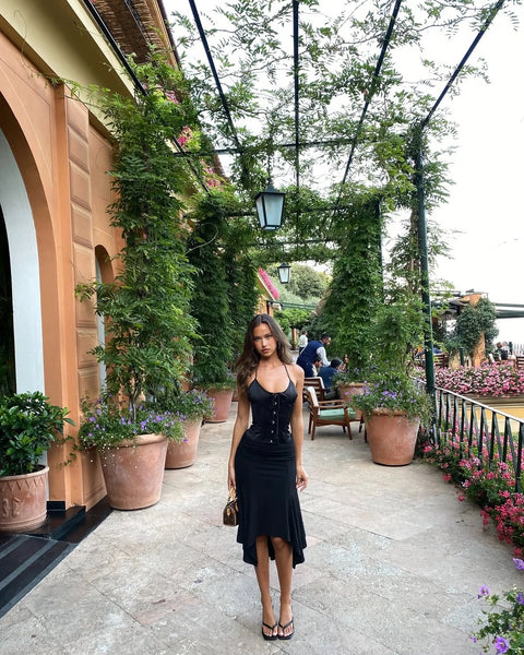 "Midnight Satin" Fishbone Corset Camisole | V-Neck Gothic Bustier