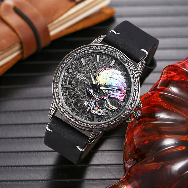 The Outlaw Retro Leather Skull Quartz Watch