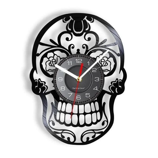 Skull Head Vinyl Record Wall Clock