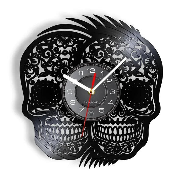 Skull Head Vinyl Record Wall Clock