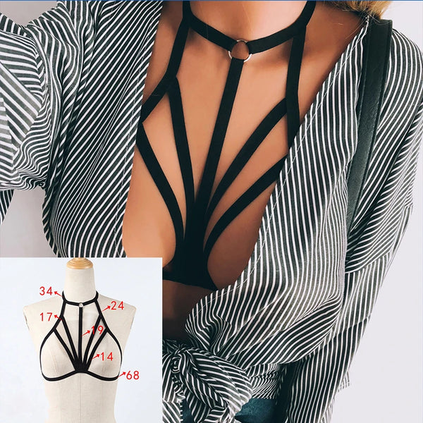 Graphite Grid | Cupless Elastic Cage Harness Bra