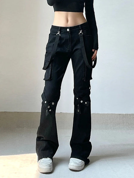 Women's Dark Academia Gothic Metal Buckle Leg Ring Pants