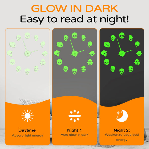 Skull Heads Giant Wall Clock Big Needle Frameless Home Decor