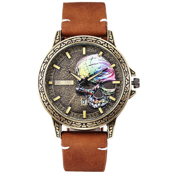 The Outlaw Retro Leather Skull Quartz Watch