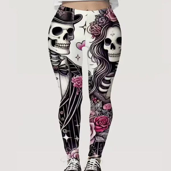 Women’s Skull Print Leggings – High-Waist Stretchy Workout & Yoga Tights