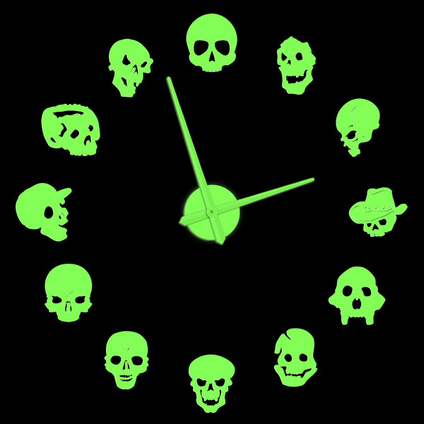 Skull Heads Giant Wall Clock Big Needle Frameless Home Decor