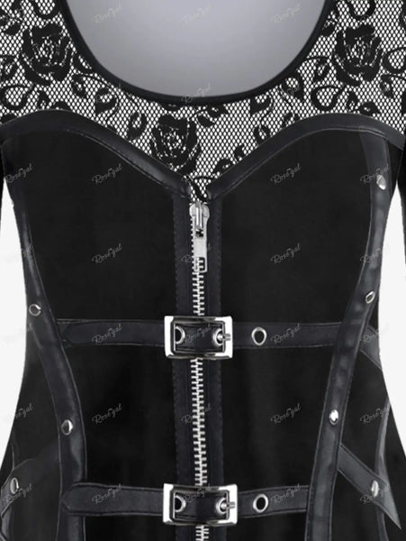 Gothic Graphic Long Sleeve Zipper Buckles Top for Plus Size Women