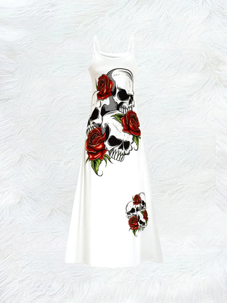 The Crimson Bloom™ Skull Rose Strappy Dress | Women's Gothic Summer Dress