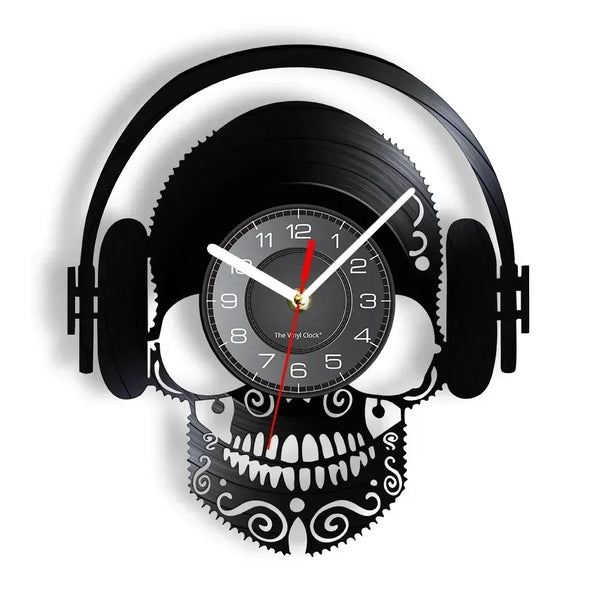 Skull Head Vinyl Record Wall Clock