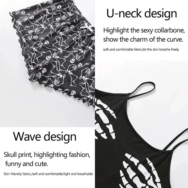 Women’s 2-Piece Skull Print Pajama Set – Short-Sleeve Lounge & Sleepwear Suit