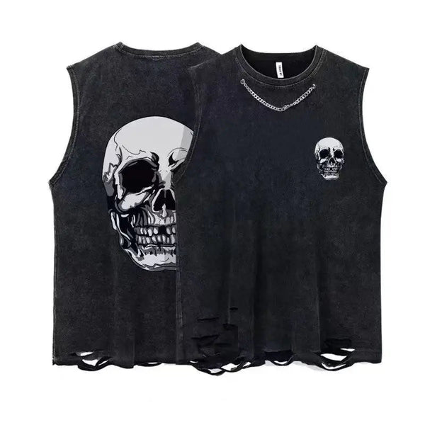 Dark Streetwear Men's Skull Cotton Sleeveless Tank