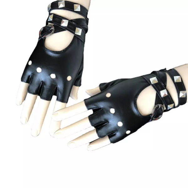 Fingerless Short Black, Red or White Punk Rivet Half Finger Gloves