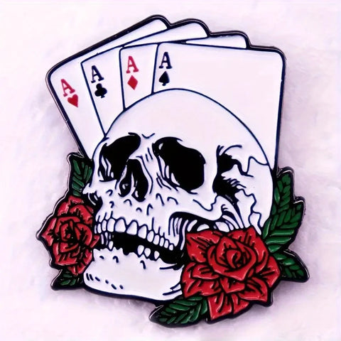 4 Aces Poker Skull Flowers Punk Pins