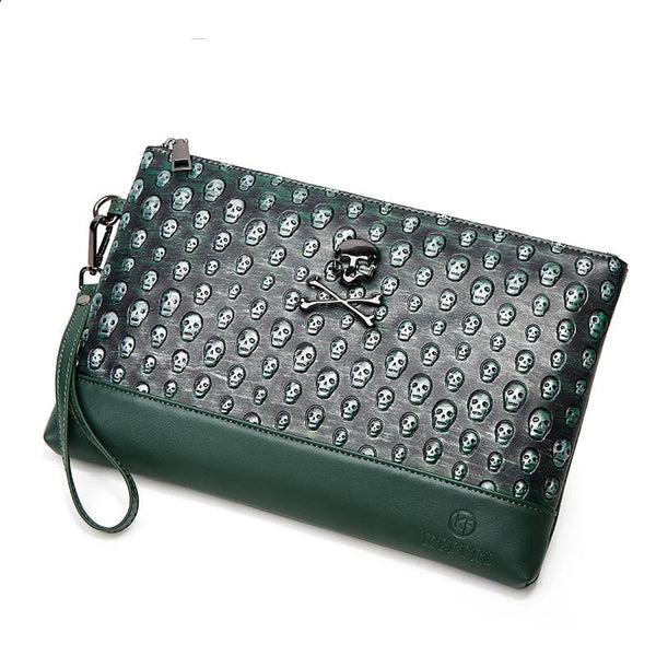 The Obsidian Skull Embossed Leather Clutch Bag