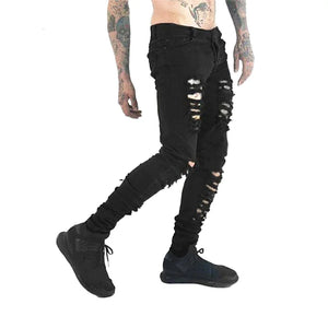 Men's Distressed Black High Street Punk Jeans