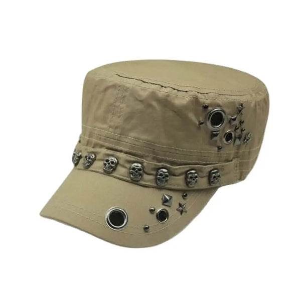 Punk Skull Rivets Black Military Snapback Hat