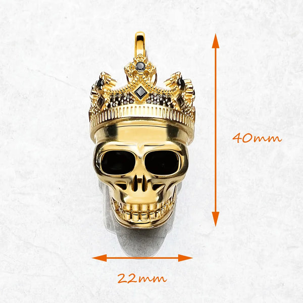 Golden Skull King With Crown Sterling Silver Pemdant For Necklaces