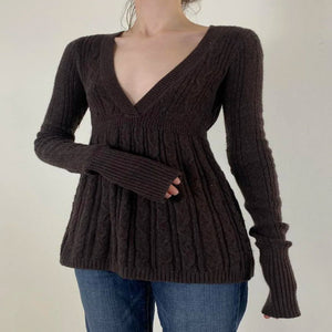 Vintage Warm Sweater For Women Goth Soft e Long Sleeve V-neck Knitted Pullover