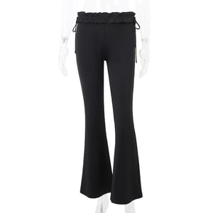 Women's Ruffles Gothic Boot Cut Bandage Streetwear Pants