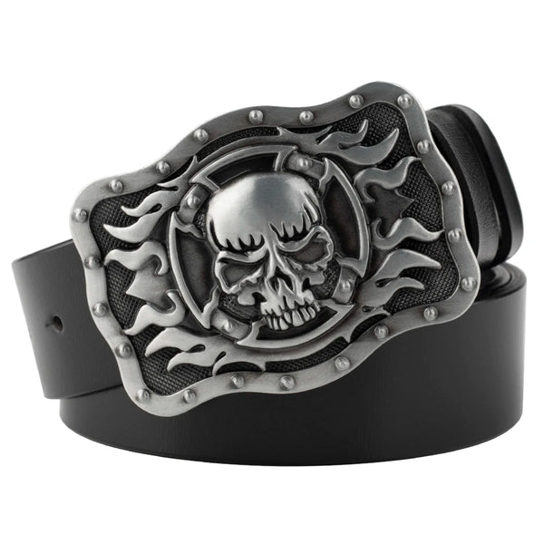 Square Skull Sorrounded By Flames Belt Buckle